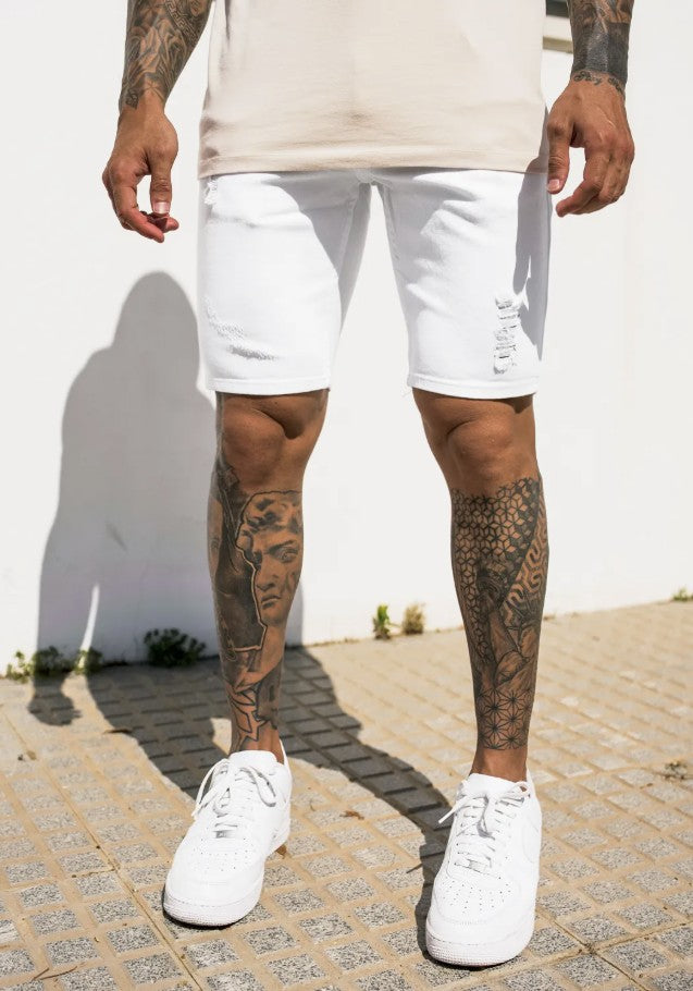 Cotton District FULL WHITE DENIM SHORTS  WHITE