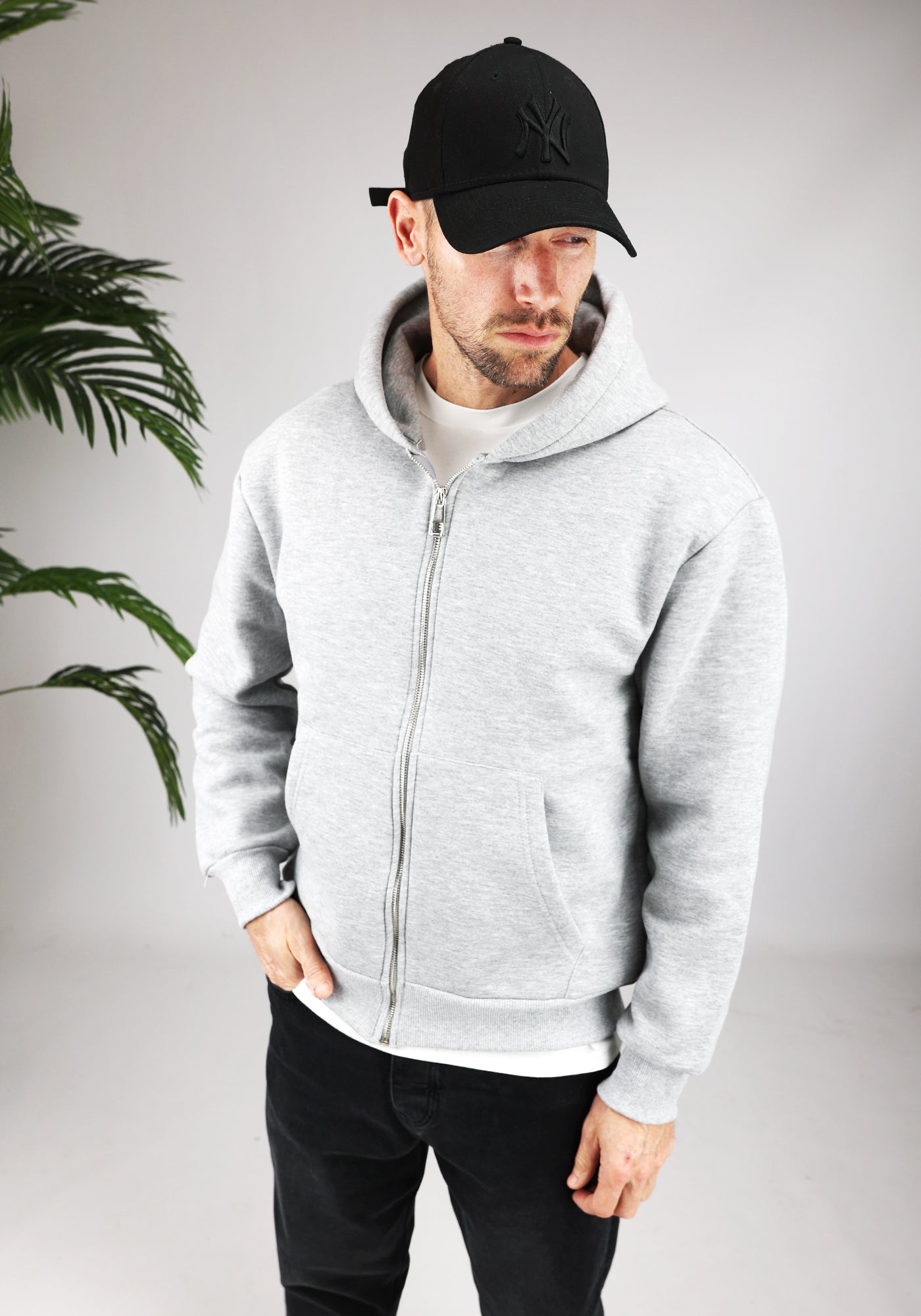 Cotton District FULL ZIP HOODIE  GREY
