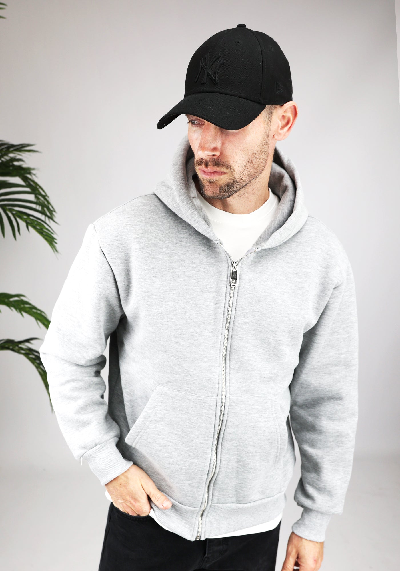 Cotton District FULL ZIP HOODIE  GREY