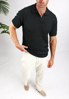 Cotton District HEAVY KNIT POLO T-Shirts BLACK