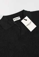Cotton District HEAVY KNIT POLO T-Shirts BLACK