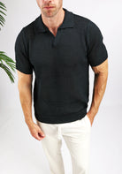 Cotton District HEAVY KNIT POLO T-Shirts BLACK