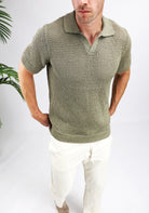 Cotton District HEAVY KNIT POLO T-Shirts OLIVE