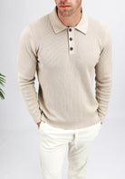 Cotton District LONGSLEEVE KNIT POLO  BEIGE