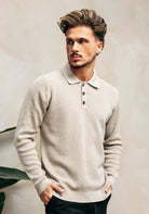 Cotton District LONGSLEEVE KNIT POLO  BEIGE