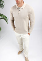 Cotton District LONGSLEEVE KNIT POLO  BEIGE