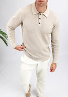 Cotton District LONGSLEEVE KNIT POLO  BEIGE