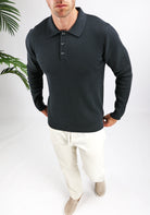 Cotton District LONGSLEEVE KNIT POLO  BLACK