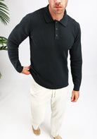 Cotton District LONGSLEEVE KNIT POLO  BLACK