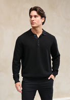 Cotton District LONGSLEEVE KNIT POLO  BLACK