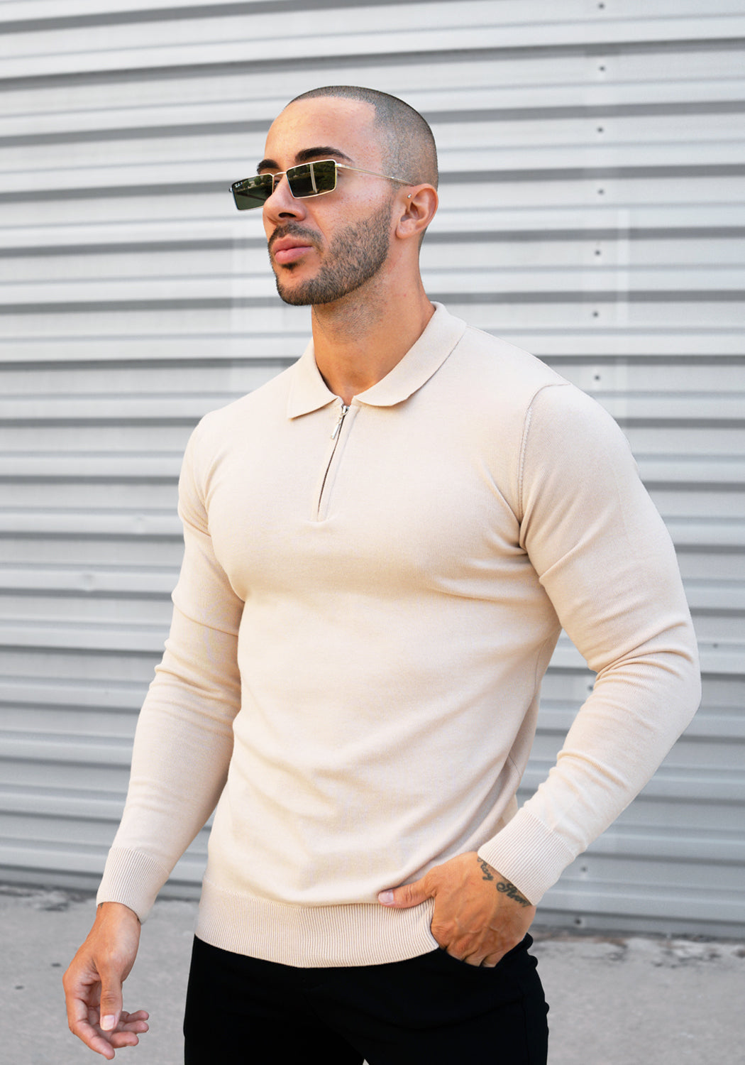 Cotton District LONGSLEEVE POLO  BEIGE