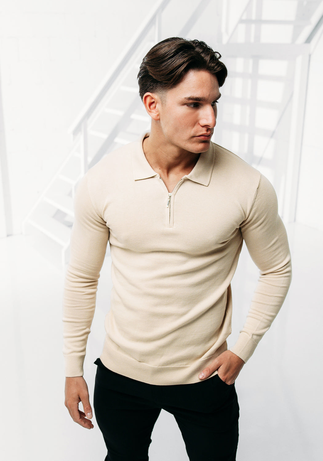 Cotton District LONGSLEEVE POLO  BEIGE