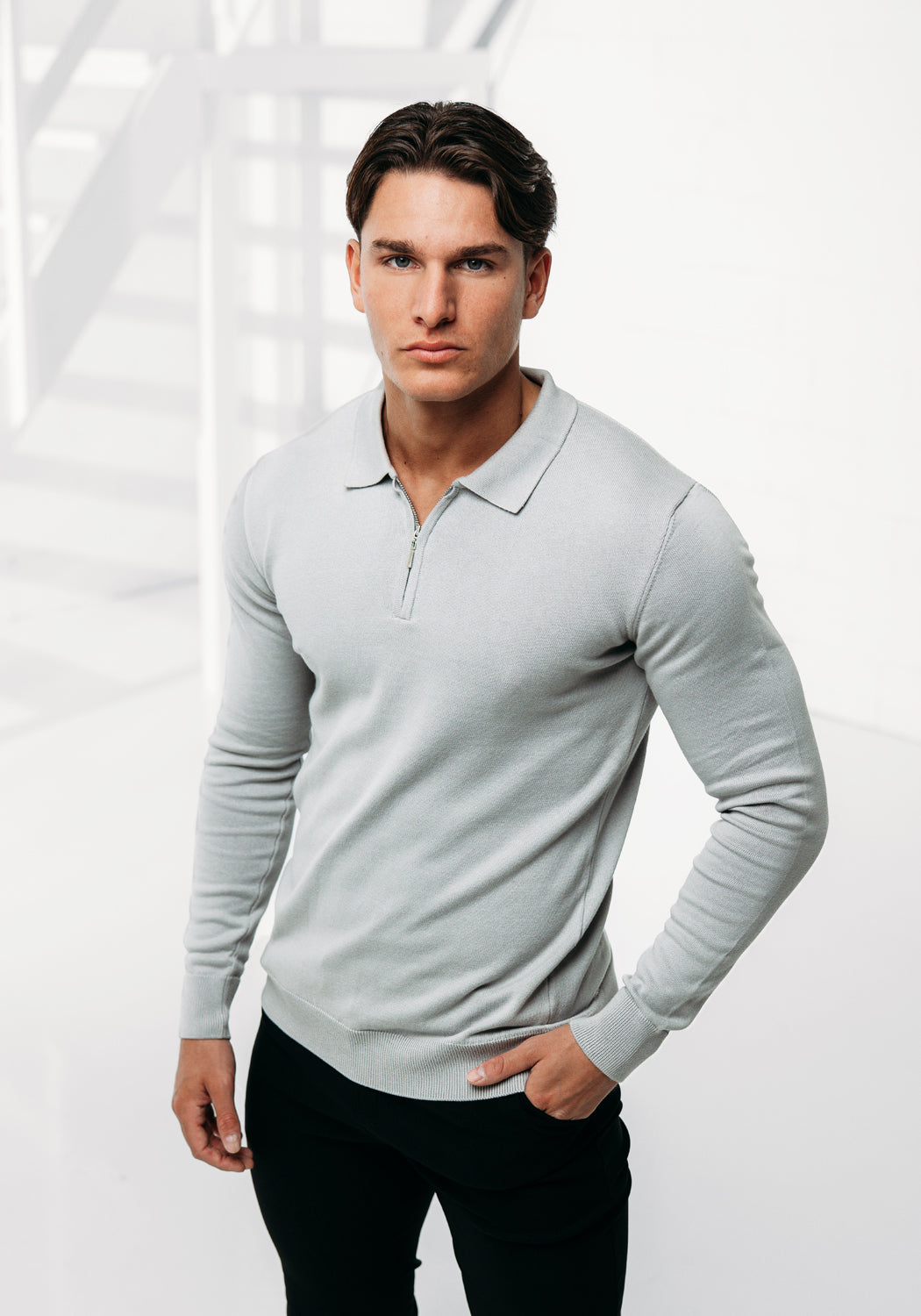 Cotton District LONGSLEEVE POLO  GREY