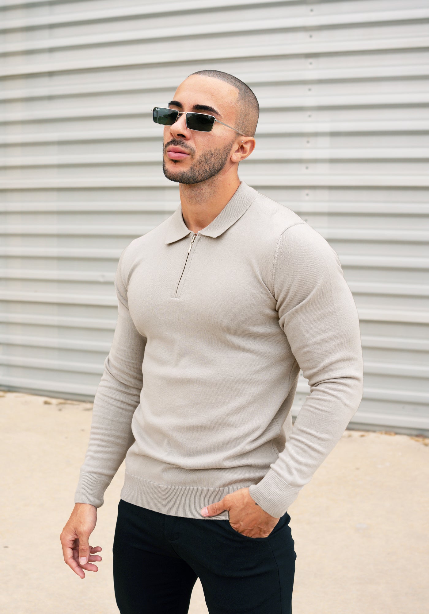 Cotton District LONGSLEEVE POLO  TAUPE