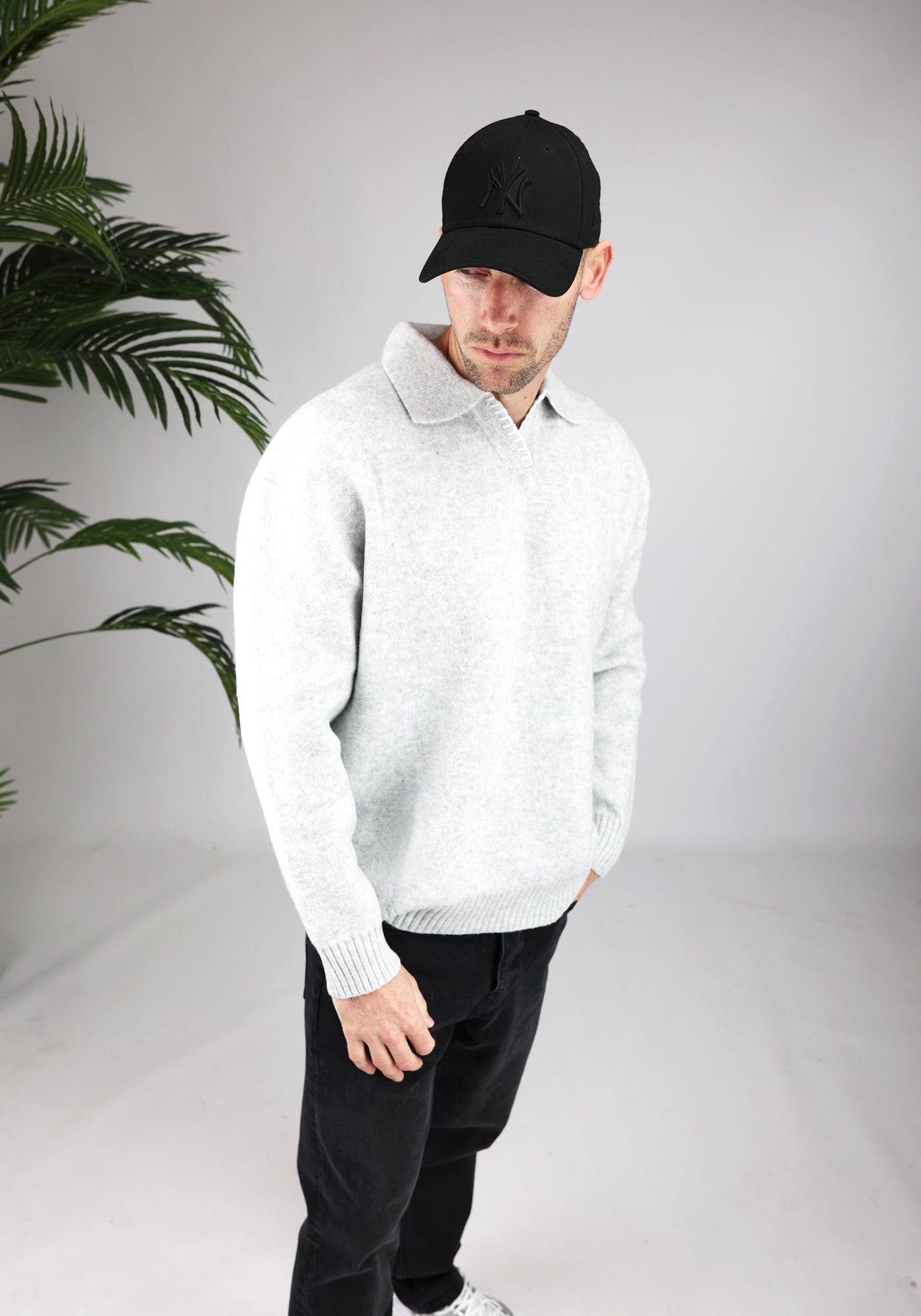 Cotton District LONGSLEEVE WOOL POLO  GREY