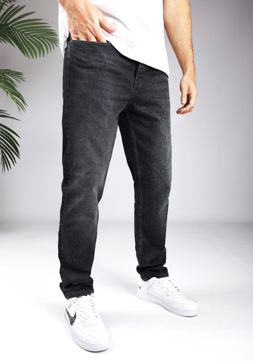 Cotton District LONG LOOSE FIT JEANS  WASHED BLACK