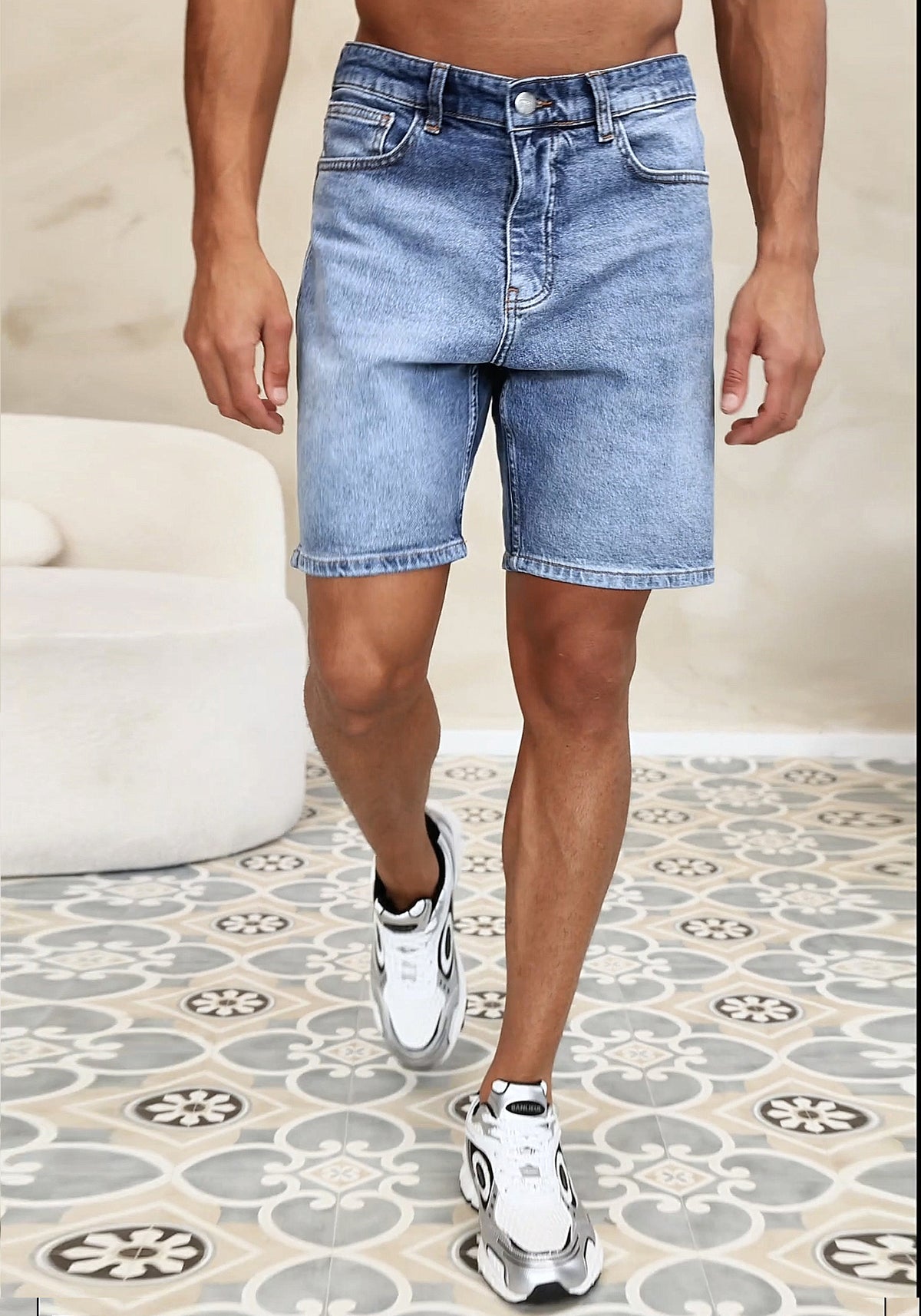 Cotton District LOOSE DENIM SHORTS Shorts BLUE