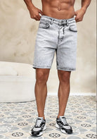 Cotton District LOOSE DENIM SHORTS Shorts GREY