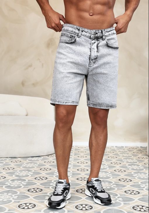 Cotton District LOOSE DENIM SHORTS Shorts GREY