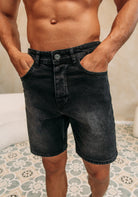 Cotton District LOOSE DENIM SHORTS Shorts WASHED BLACK