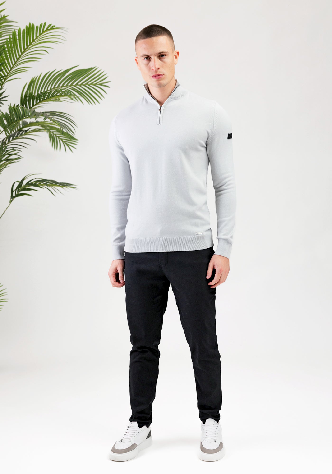Cotton District MALELIONS KNITTED QUARTER ZIP  OCEAN GREY