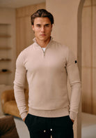 Cotton District MALELIONS KNITTED QUARTER ZIP  SAND
