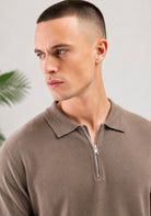 Cotton District MALELIONS MEN KNITTED ZIP POLO Polo's SAGE BROWN