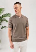 Cotton District MALELIONS MEN KNITTED ZIP POLO Polo's SAGE BROWN
