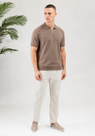 Cotton District MALELIONS MEN KNITTED ZIP POLO Polo's SAGE BROWN