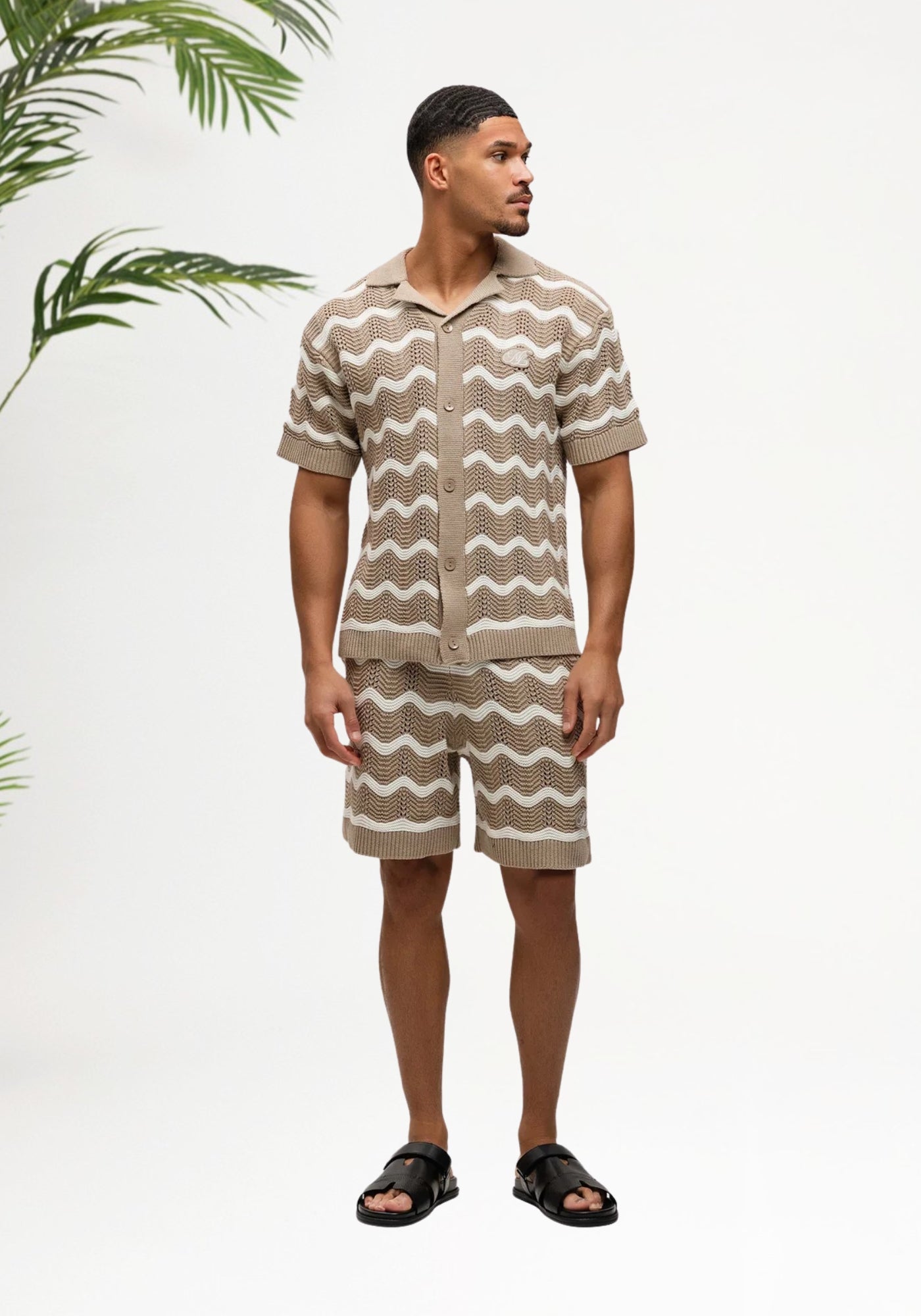Cotton District MALELIONS MEN WAVY CROCHET KNITTED SET Sets TAUPE