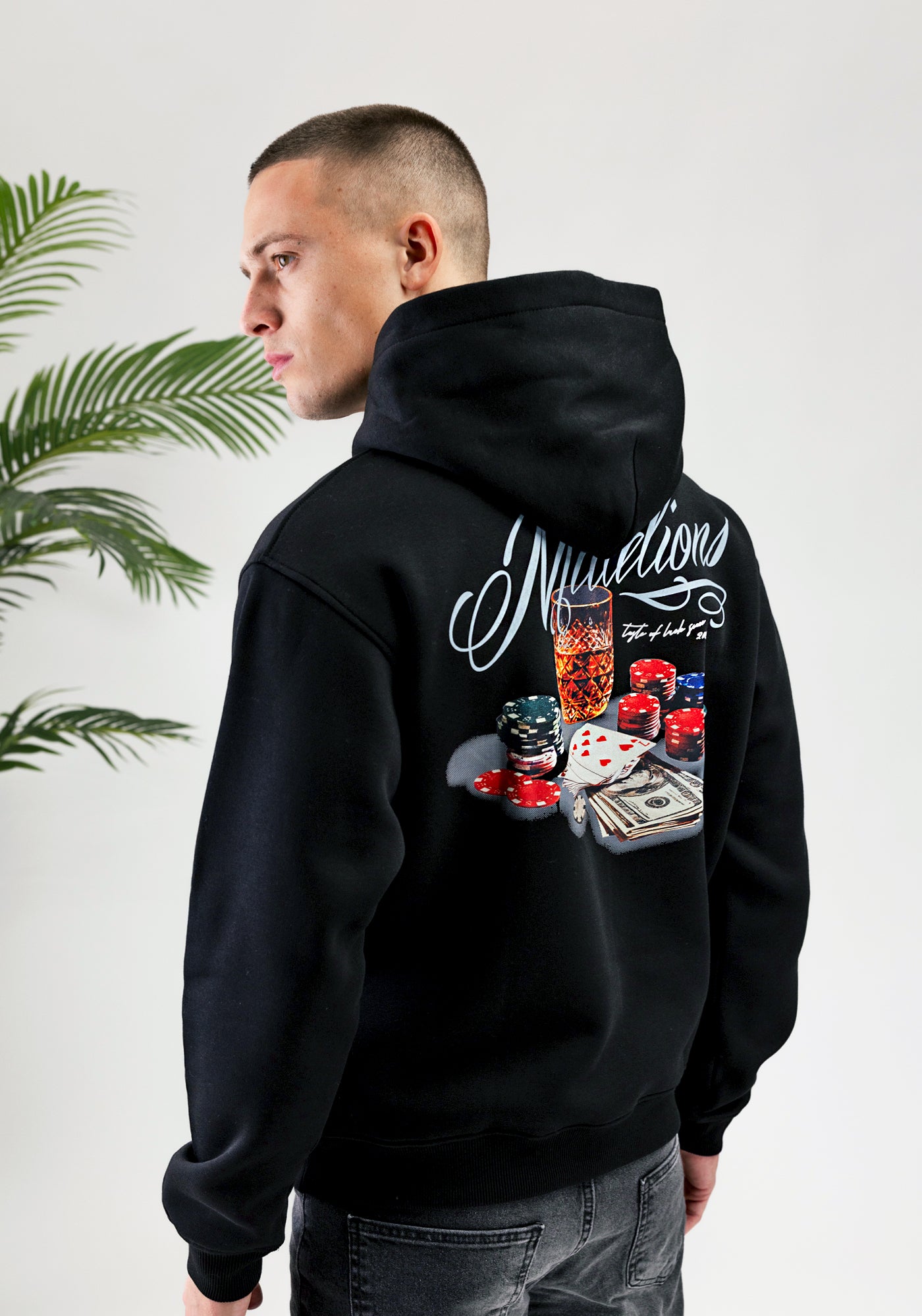 Cotton District MALELIONS PLAYING CARDS HOODIE  BLACK