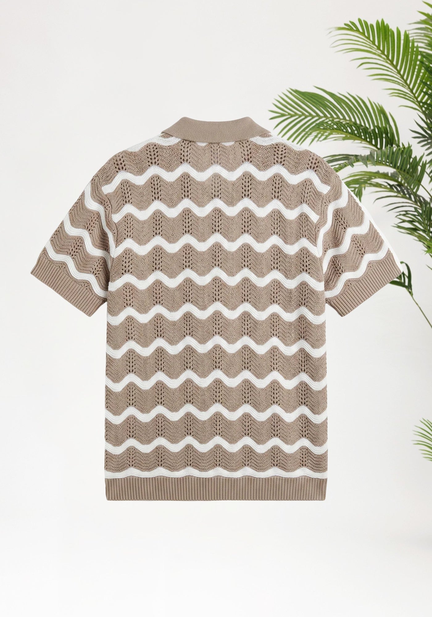 Cotton District Malelions Men Wavey Crochet Knitted Shirt T-Shirts TAUPE