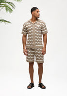 Cotton District Malelions Men Wavey Crochet Knitted Shirt T-Shirts TAUPE