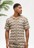 Cotton District Malelions Men Wavey Crochet Knitted Shirt T-Shirts TAUPE