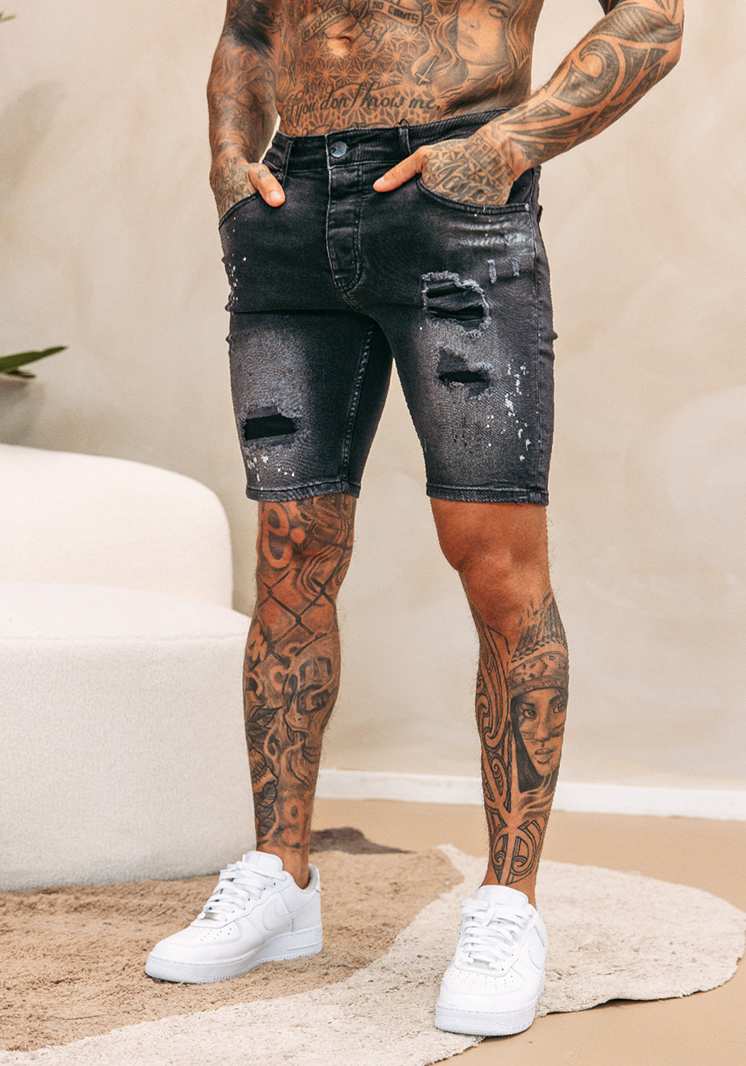 Cotton District PAINTER DENIM SHORTS  DARK GREY