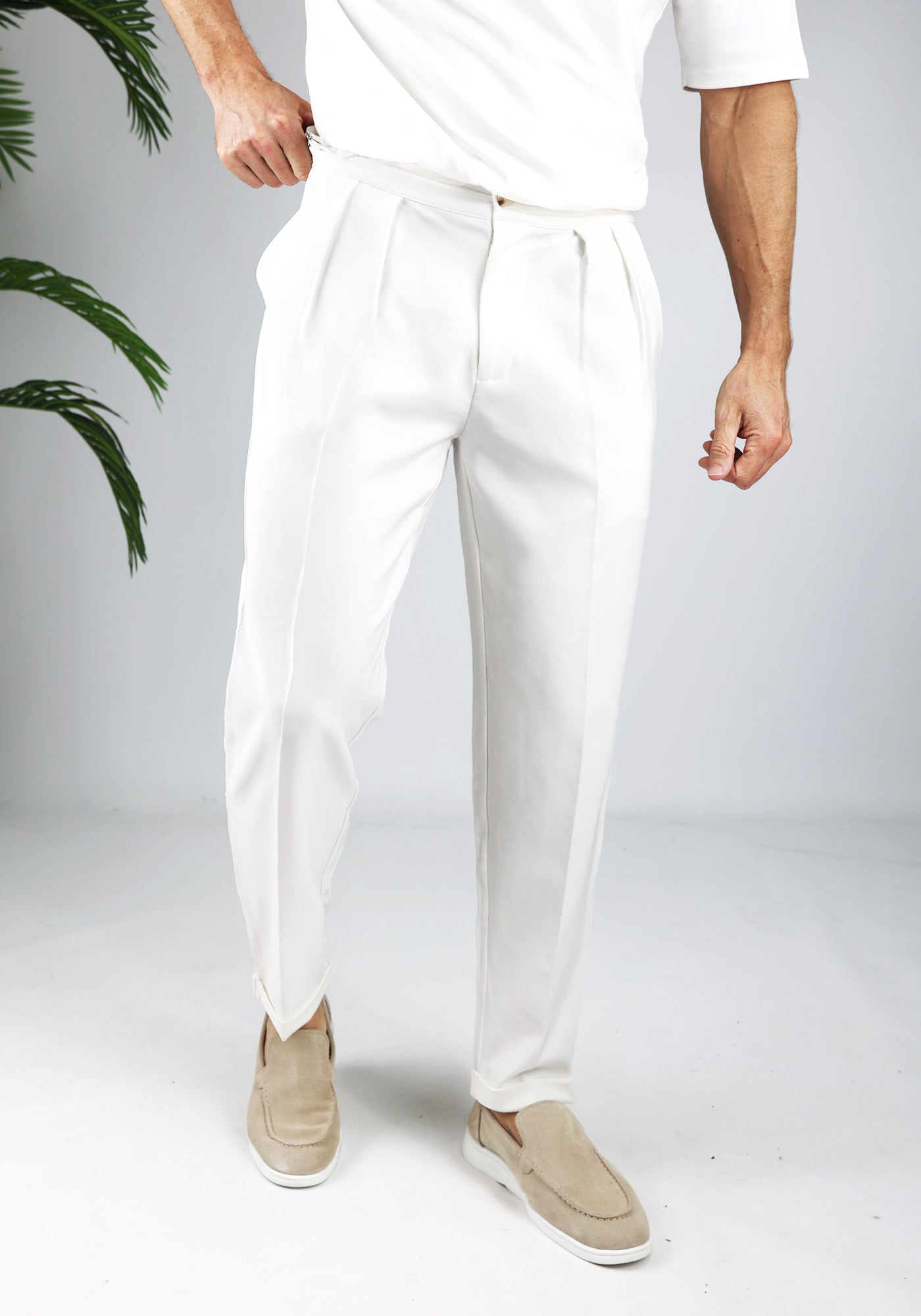 Cotton District PLEATED CHINO  OFF WHITE
