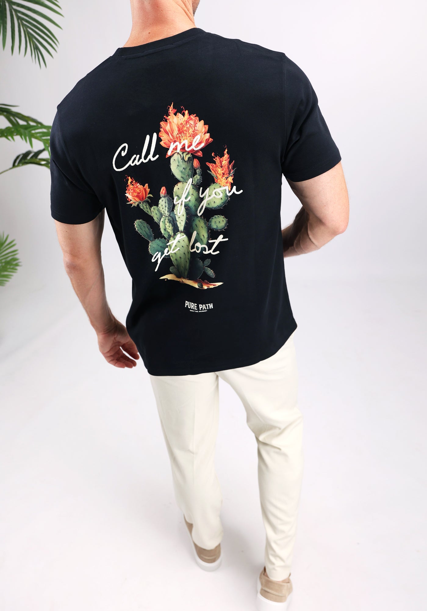 Cotton District PURE PATH FLAMING CACTUS T-SHIRT  BLACK