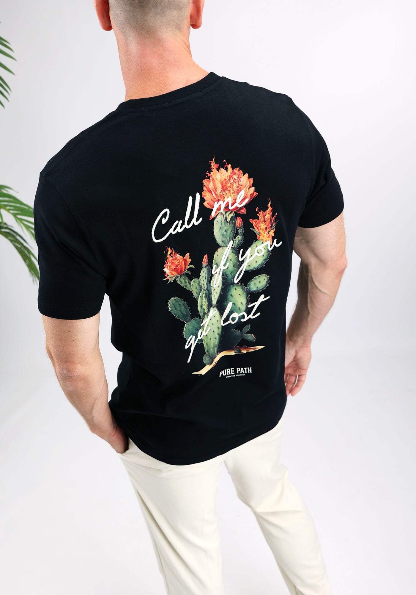 Cotton District PURE PATH FLAMING CACTUS T-SHIRT  BLACK