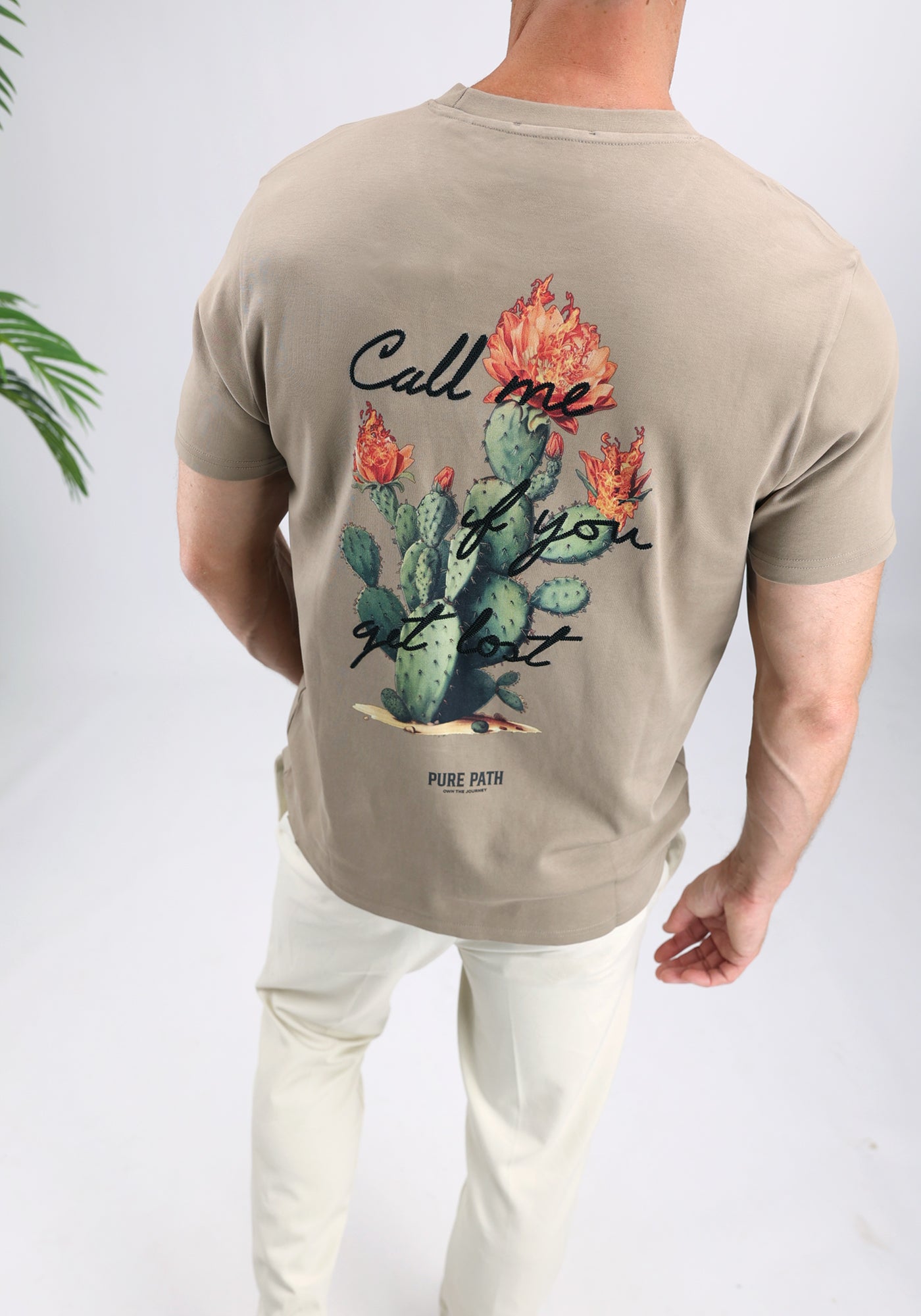 Cotton District PURE PATH FLAMING CACTUS T-SHIRT  TAUPE
