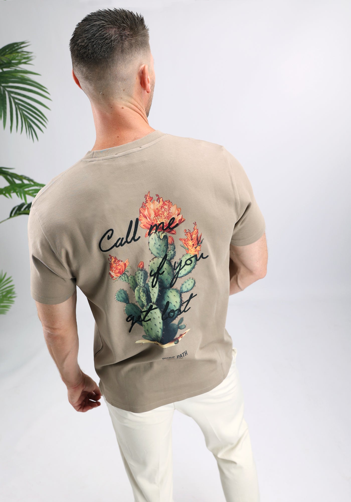 Cotton District PURE PATH FLAMING CACTUS T-SHIRT  TAUPE