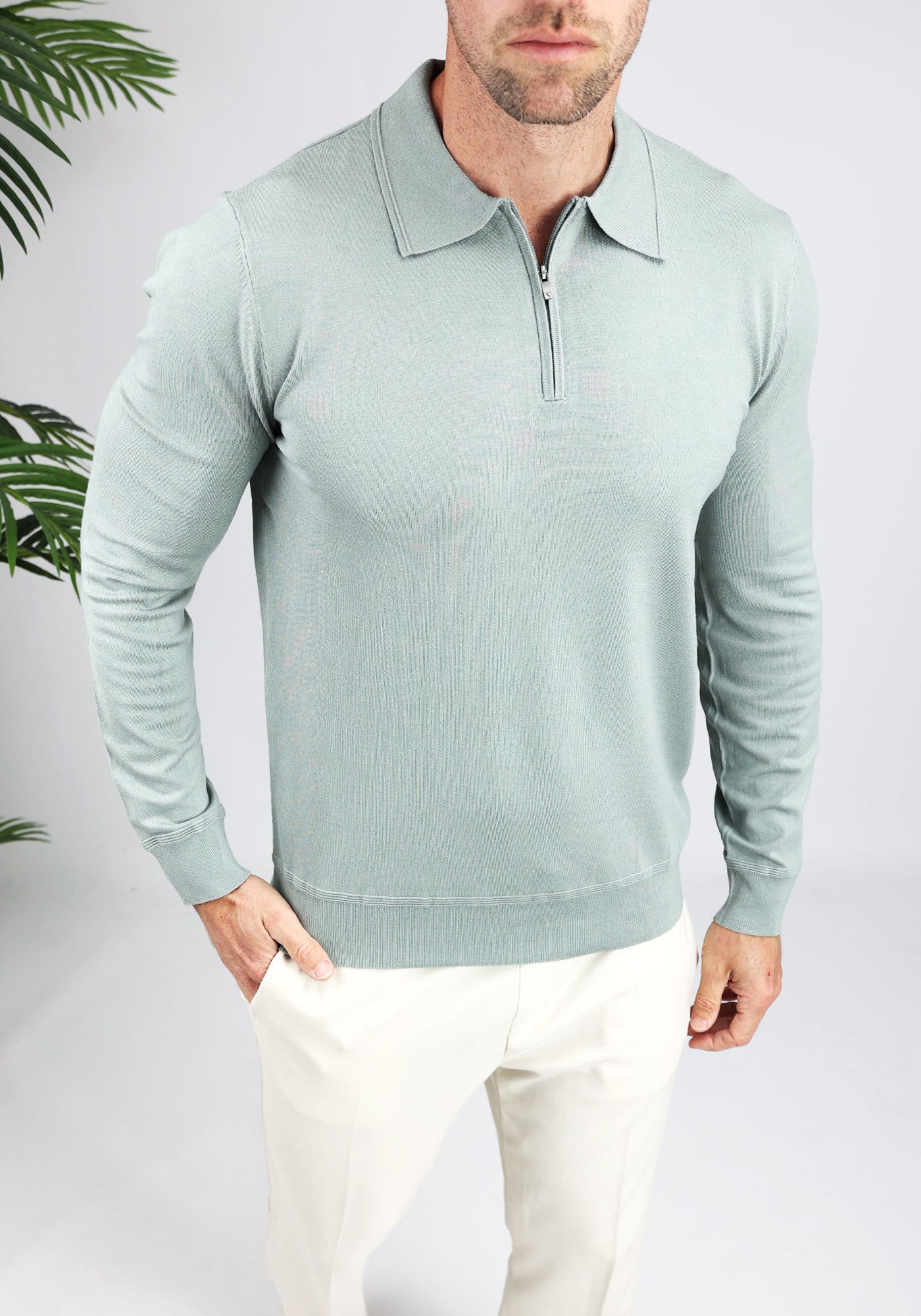 Cotton District PURE PATH HALF ZIP KNITWEAR POLO  ARMY GREEN