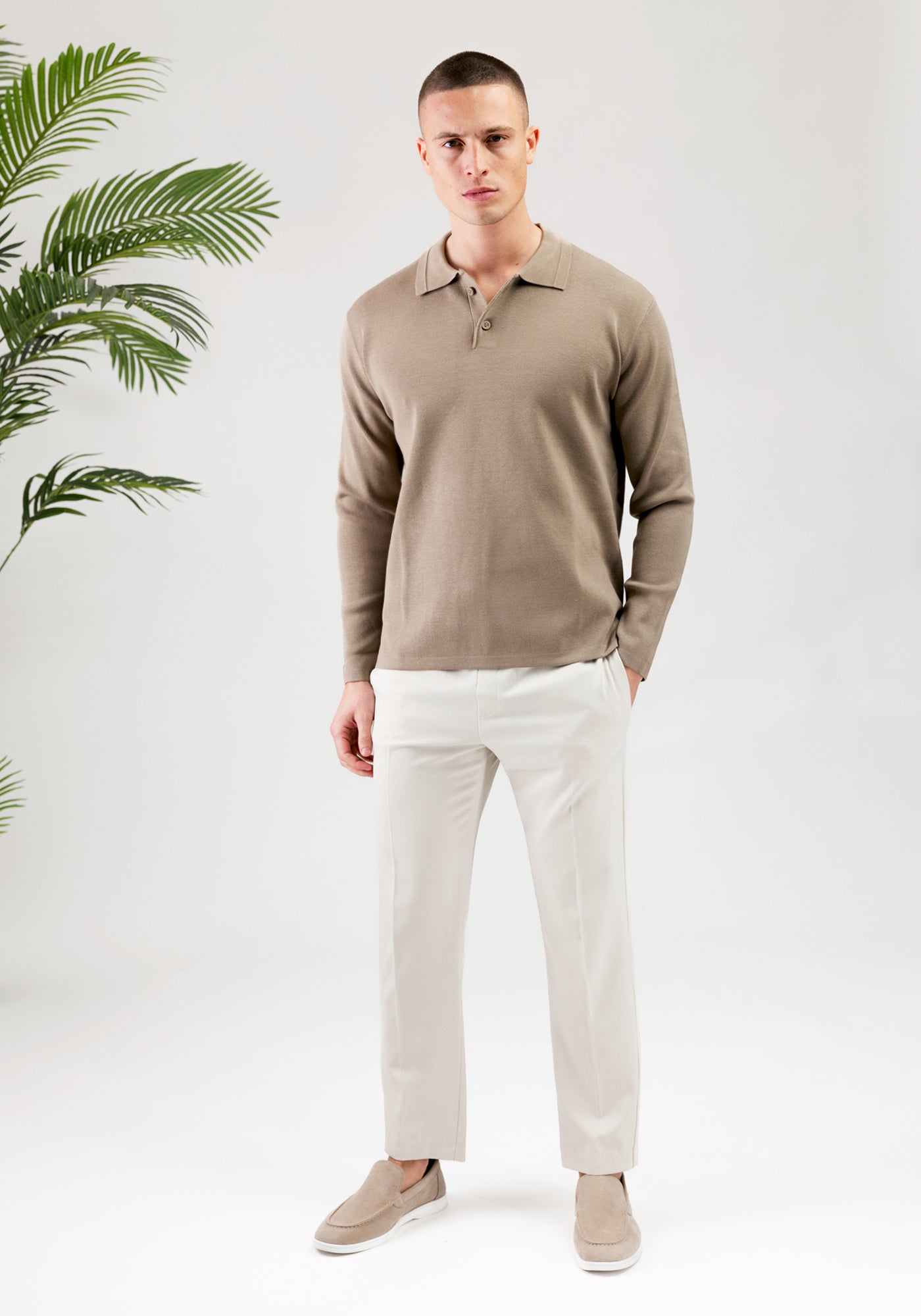 Cotton District PURE PATH HEAVY KNIT POLO Sweaters TAUPE
