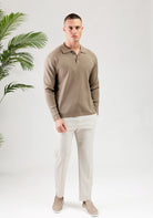 Cotton District PURE PATH HEAVY KNIT POLO Sweaters TAUPE