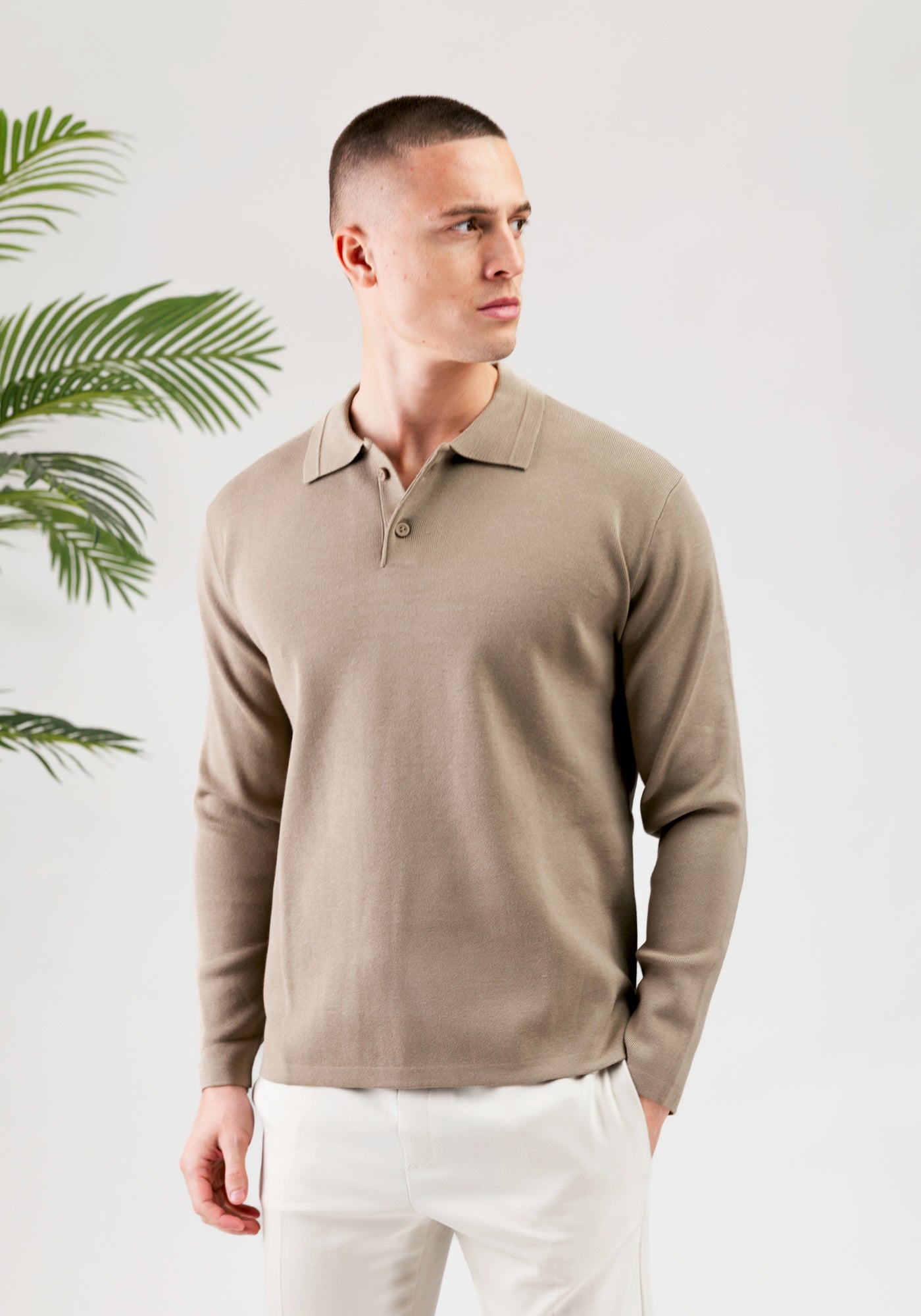 Cotton District PURE PATH HEAVY KNIT POLO Sweaters TAUPE