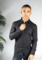 Cotton District SLIMFIT OVERHEMD T-Shirts BLACK