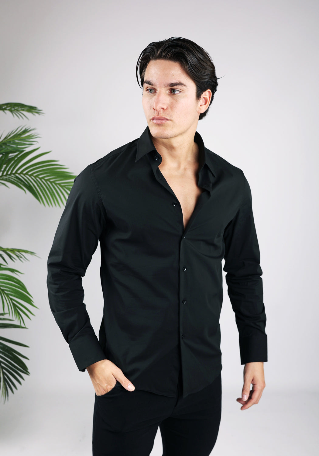 Cotton District STRETCH OVERHEMD T-Shirts BLACK