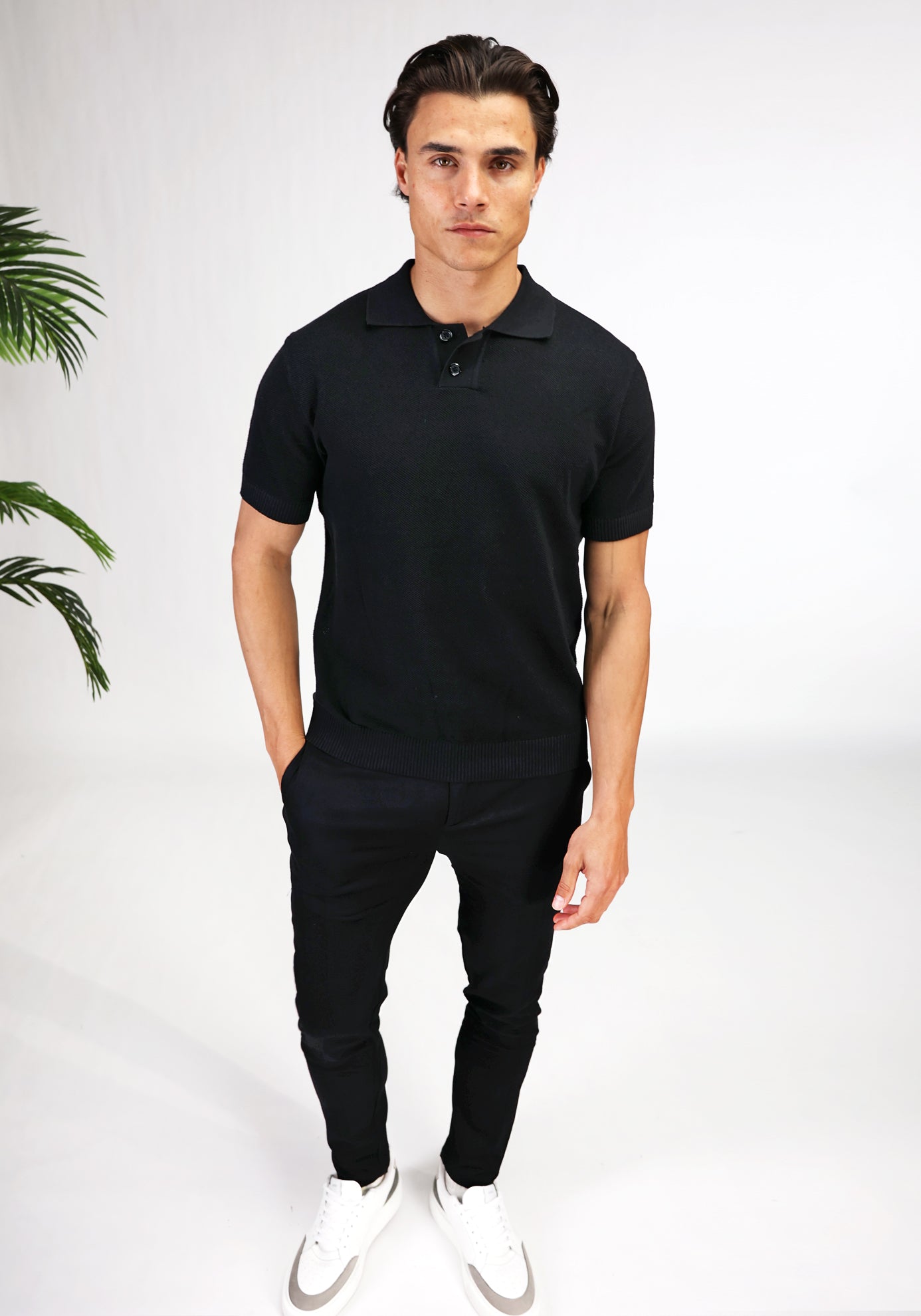 Cotton District STRUCTURED POLO T-Shirts BLACK
