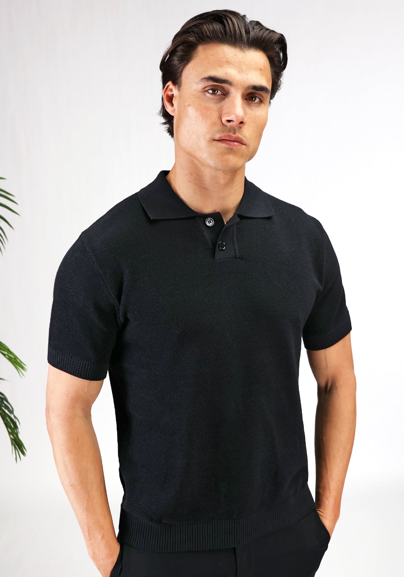 Cotton District STRUCTURED POLO T-Shirts BLACK