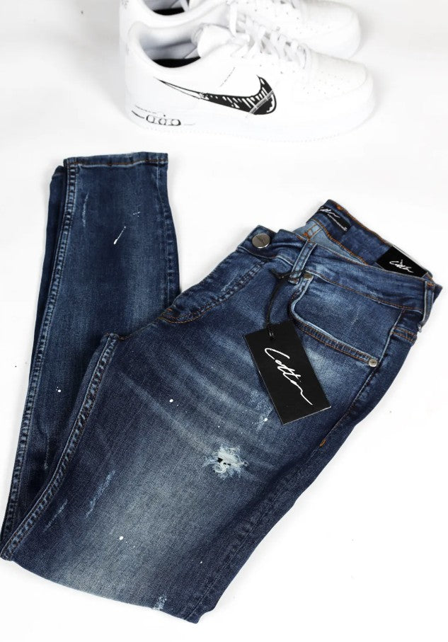 Cotton District TAPERED FIT JEANS  BLUE SPOT