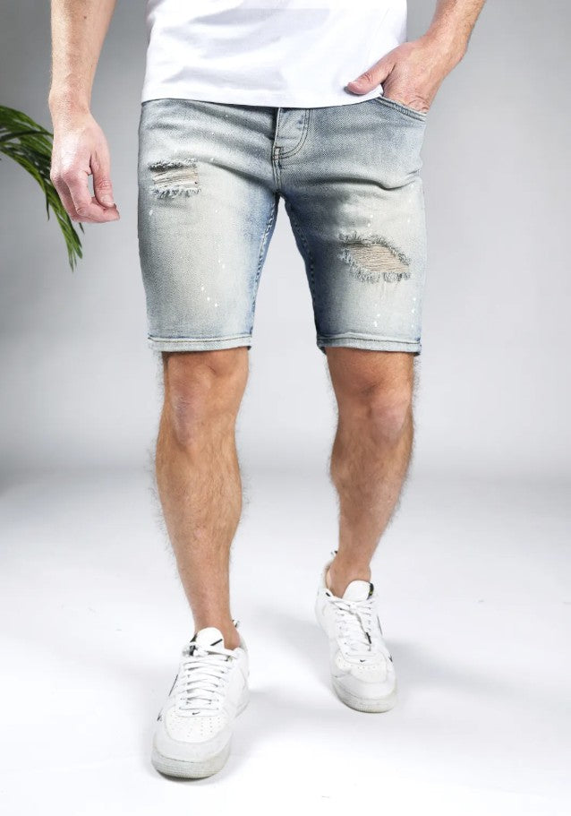 Cotton District TRENCH DENIM SHORTS  WASHED BLUE